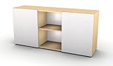 Bümö® Büro Sideboard mit Schwebetüren | Büroschrank mit Stauraum für Ordner, Bücher und Material | Aktenschrank in 5 Farben (Ahorn/Silber) -