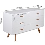 WOHNLING Retro Sideboard SCANIO Kommode Skandinavisch mit 6 Schubladen MDF Weiß Matt Füße Eiche Massivholz Anrichte -