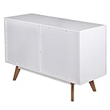 WOHNLING Retro Sideboard SCANIO Kommode Skandinavisch mit 6 Schubladen MDF Weiß Matt Füße Eiche Massivholz Anrichte -