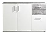 Kommode Sideboard Anrichte BENITO | Weiß | Betonoptik | 2 Schubladen | 3 Türe | 120x82x35 cm -
