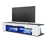 TV Board Lowboard Movie, Korpus in Schwarz matt / Fronten in Weiß Hochglanz inkl. LED Beleuchtung in Blau