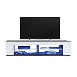 TV Board Lowboard Movie, Korpus in Schwarz matt / Fronten in Weiß Hochglanz inkl. LED Beleuchtung in Blau - 