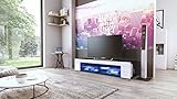TV Board Lowboard Movie, Korpus in Schwarz matt / Fronten in Weiß Hochglanz inkl. LED Beleuchtung in Blau - 
