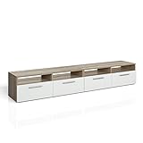 TV Lowboard 2-er Set 180cm Eiche Sonoma - Fernsehtisch Sideboard Regal Rack Fernsehschrank Board Schrank Braun Weiß