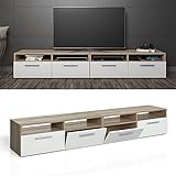 TV Lowboard 2-er Set 180cm Eiche Sonoma - Fernsehtisch Sideboard Regal Rack Fernsehschrank Board Schrank Braun Weiß - 