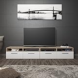 TV Lowboard 2-er Set 180cm Eiche Sonoma - Fernsehtisch Sideboard Regal Rack Fernsehschrank Board Schrank Braun Weiß - 