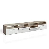 TV Lowboard 2-er Set 180cm Eiche Sonoma - Fernsehtisch Sideboard Regal Rack Fernsehschrank Board Schrank Braun Weiß - 