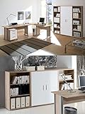 Arbeitszimmer mit Winkelschreibtisch komplett Set Office Line mit Highboard in Eiche Sonoma / Weiß glanz
