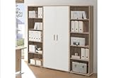 Arbeitszimmer mit Winkelschreibtisch komplett Set Office Line mit Highboard in Eiche Sonoma / Weiß glanz - 4