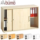 bümö® Schiebetürenschrank mit Schloss | Aktenschrank abschließbar für Ordner | Büroschrank mit Schiebetüren für Akten in Ahorn