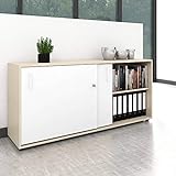 Weber Büro Schiebetürenschrank Sideboard NOVA 2OH 1.640 x 740 mm Ahorn/Weiß