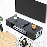 FITUEYES TV Board Lowboard Hängeschrank Fernsehschrank Mediawand Wandschrank Holz Schwarz DS210003WB - 2