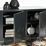 MEUBLE COSY MATAPOURI Black Sideboard TV Wohnzimmer Schränke Aufbewahrungsschränke Garderobenschränke Metallschrank mit Regal Ablage und Tür, Metall, Schwarz, 120x40x58cm - 2