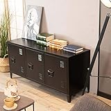 MEUBLE COSY MATAPOURI Black Sideboard TV Wohnzimmer Schränke Aufbewahrungsschränke Garderobenschränke Metallschrank mit Regal Ablage und Tür, Metall, Schwarz, 120x40x58cm - 3