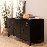 MEUBLE COSY MATAPOURI Black Sideboard TV Wohnzimmer Schränke Aufbewahrungsschränke Garderobenschränke Metallschrank mit Regal Ablage und Tür, Metall, Schwarz, 120x40x58cm - 4