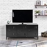 MEUBLE COSY MATAPOURI Black Sideboard TV Wohnzimmer Schränke Aufbewahrungsschränke Garderobenschränke Metallschrank mit Regal Ablage und Tür, Metall, Schwarz, 120x40x58cm - 5