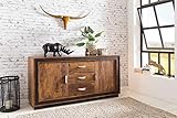 FineBuy Sideboard Karna Sheesham Massiv Holz 160 x 80 x 44 cm mit Kunstleder | Kommode mit Türen & Schubladen | Massive Design Anrichte | Massivholz Schrank - 5