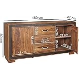 FineBuy Sideboard Karna Sheesham Massiv Holz 160 x 80 x 44 cm mit Kunstleder | Kommode mit Türen & Schubladen | Massive Design Anrichte | Massivholz Schrank - 6