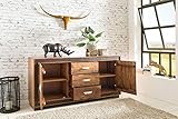 FineBuy Sideboard Karna Sheesham Massiv Holz 160 x 80 x 44 cm mit Kunstleder | Kommode mit Türen & Schubladen | Massive Design Anrichte | Massivholz Schrank - 7
