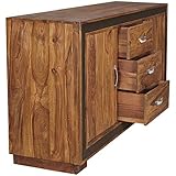 FineBuy Sideboard Karna Sheesham Massiv Holz 160 x 80 x 44 cm mit Kunstleder | Kommode mit Türen & Schubladen | Massive Design Anrichte | Massivholz Schrank - 8