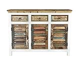 Woodkings® Sideboard Perth weiß, 3türig, recyceltes Massivholz antik, Anrichte Vintage, Design Kommode 3 Schubladen, Holzmöbel - 6