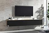 Wuun® TV Board hängend Lowboard Eiche (180cm, Schwarz-Matt)