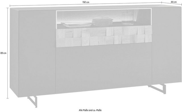 LEONARDO Sideboard »LIV«, Massivholzkacheln enthalten, Breite 192 cm, wahlweise mit Mattglas in blau oder grau
